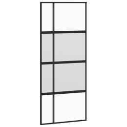 Drzwi przesuwne, czarne, 90x205 cm, szkło hartowane, aluminium