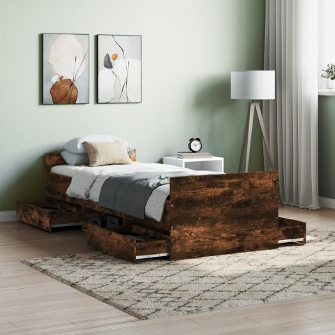 Rama łóżka z wezgłowiem i zanóżkiem, przydymiony dąb, 75x190 cm
