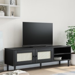  Szafka TV SENJA, z plecionką, czarna, 158x40x49 cm, sosnowa