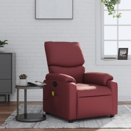  Rozkładany fotel masujący, winna czerwień, obity sztuczną skórą