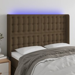  Zagłówek do łóżka z LED ciemnobrązowy 147x16x118/128 cm tkanina