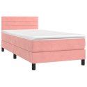  Łóżko kontynentalne z materacem i LED, różowy aksamit 90x200 cm