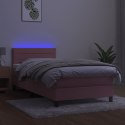  Łóżko kontynentalne z materacem i LED, różowy aksamit 90x200 cm