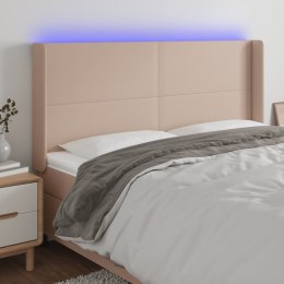  Zagłówek do łóżka z LED, cappuccino, 203x16x118/128cm, ekoskóra