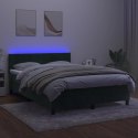  Łóżko kontynentalne z materacem i LED zielony aksamit 140x200cm