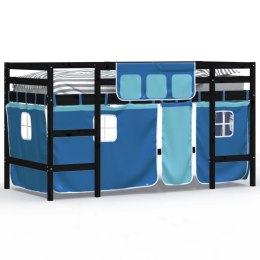  Dziecięce łóżko na antresoli, zasłonki, niebieskie, 90x200 cm