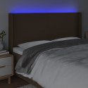  Zagłówek do łóżka z LED ciemnobrązowy 203x16x118/128 cm tkanina