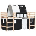  Dziecięce łóżko na antresoli, z tunelem, biało-czarne, 90x190cm