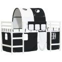  Dziecięce łóżko na antresoli, z tunelem, biało-czarne, 90x200cm