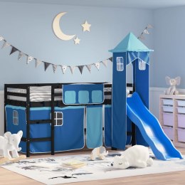  Dziecięce łóżko na antresoli, z wieżą, niebieskie, 90x200 cm