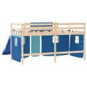  Dziecięce łóżko na antresoli, niebieskie zasłonki, 90x200 cm