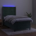  Łóżko kontynentalne z materacem i LED zielony aksamit 100x200cm