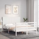 Rama łóżka z wezgłowiem, biała, 140x200 cm, lite drewno
