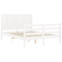 Rama łóżka z wezgłowiem, biała, 140x200 cm, lite drewno