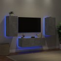3-cz. zestaw mebli TV z oświetleniem LED, szarość betonu