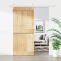 Drzwi przesuwne z osprzętem, 90x210 cm, lite drewno sosnowe