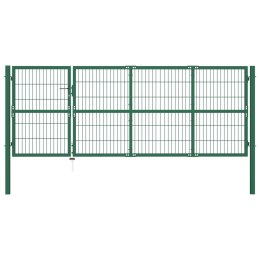 Brama ogrodzeniowa ze słupkami, 350 x 120 cm, stalowa, zielona