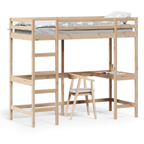 Łóżko na antresoli, z biurkiem, 75x190 cm, lite drewno sosnowe