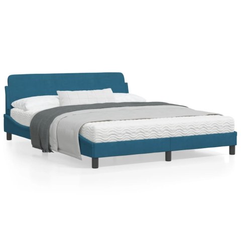 Rama łóżka z zagłówkiem, niebieska, 160x200 cm, aksamitna