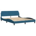 Rama łóżka z zagłówkiem, niebieska, 160x200 cm, aksamitna