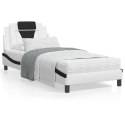 Rama łóżka z zagłówkiem, biało-czarna, 90x190 cm, ekoskóra