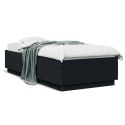 Rama łóżka z LED, czarna, 100x200 cm, materiał drewnopochodny