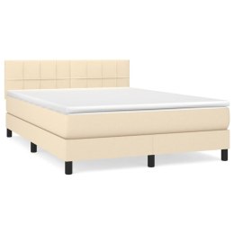 Łóżko kontynentalne z materacem, kremowe, tkanina, 140x200 cm