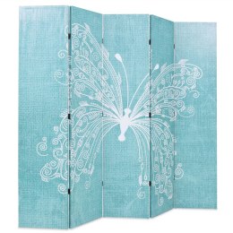Składany parawan, 200x170 cm, niebieski z motylem