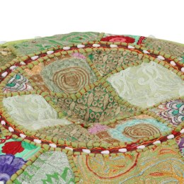 Okrągły puf patchworkowy, ręcznie robiony, 40x20 cm, zielony
