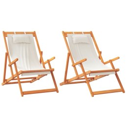 VidaXL Składane krzesła plażowe, 2 szt., kremowe, tkanina