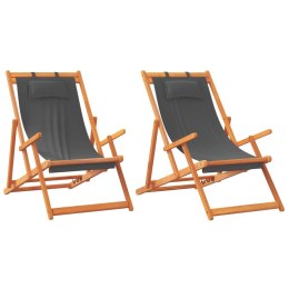 VidaXL Składane krzesła plażowe, 2 szt., szare, obite tkaniną