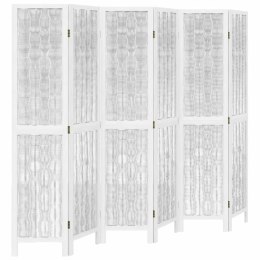VidaXL Parawan pokojowy, 6-panelowy, biały, lite drewno paulowni