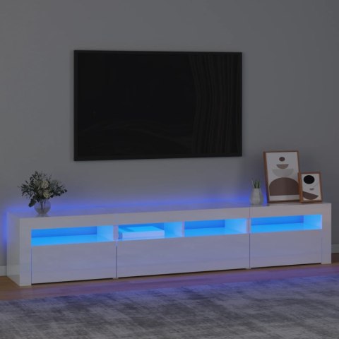 VidaXL Szafka pod TV z oświetleniem LED, biała z połyskiem210x35x40 cm