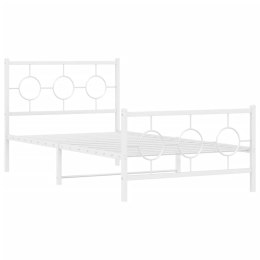 VidaXL Metalowa rama łóżka z wezgłowiem i zanóżkiem, biała, 100x190 cm