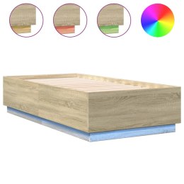 VidaXL Rama łóżka z LED, dąb sonoma, 90x190cm, materiał drewnopochodny