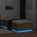 VidaXL Rama łóżka z LED, dąb sonoma, 90x190cm, materiał drewnopochodny