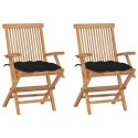 VidaXL Krzesła ogrodowe z czarnymi poduszkami, 2 szt., drewno tekowe
