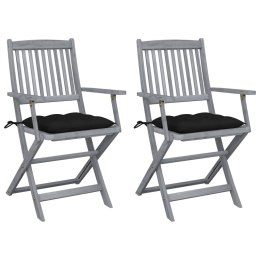 VidaXL Składane krzesła ogrodowe, 2 szt., z poduszkami, akacjowe