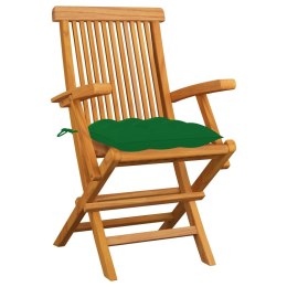 VidaXL Krzesła ogrodowe, zielone poduszki, 6 szt., drewno tekowe