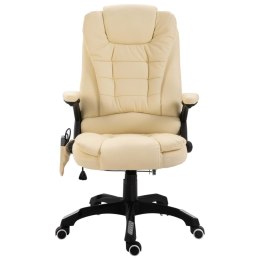 VidaXL Krzesło biurowe z masażem, kremowe, sztuczna skóra