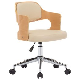 VidaXL Obrotowe krzesło biurowe, kremowe, gięte drewno i ekoskóra