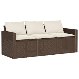VidaXL Sofa ogrodowa z poduszkami, 3-osobowa, brązowa, polirattan