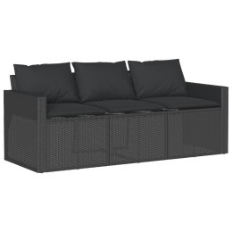 VidaXL Sofa ogrodowa z poduszkami, 3-osobowa, czarna, polirattan