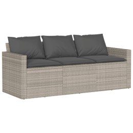 VidaXL Sofa ogrodowa z poduszkami, 3-osobowa, jasnoszara, polirattan