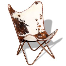 VidaXL Krzesło motyl, brązowo-białe, prawdziwa skóra bydlęca