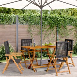 VidaXL Rozkładane krzesła ogrodowe, 4 szt, czarne, polirattan i drewno