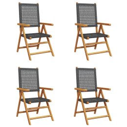 VidaXL Rozkładane krzesła ogrodowe, 4 szt, czarne, polirattan i drewno