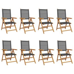VidaXL Rozkładane krzesła ogrodowe, 8 szt, czarne, polirattan i drewno