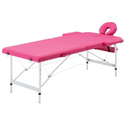 Składany stół do masażu, 2-strefowy, aluminiowy, różowy