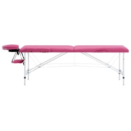 Składany stół do masażu, 2-strefowy, aluminiowy, różowy